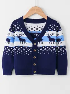 StyleCast Boys Navy Blue Graphic Self Design Cardigan