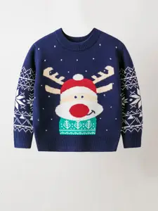 StyleCast Girls Navy Blue Graphic Printed Pullover