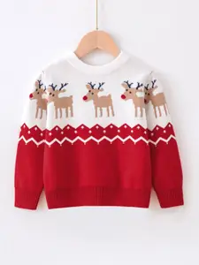 StyleCast Boys Red Self Design Cotton Pullover Sweater