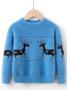 StyleCast Boys Blue Graphic Self Design Pullover Sweater