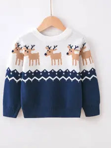 StyleCast Boys Navy Blue Colourblocked Pullover Cotton Sweater