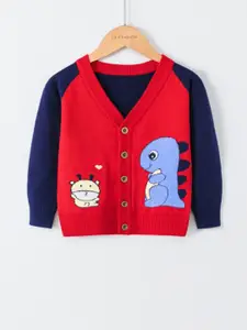 StyleCast Boys Red Graphic Printed Cardigan Sweater