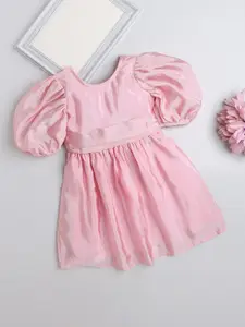 The Magic Wand Girls Round Neck Puff Sleeve Bow Fit & Flare Dress