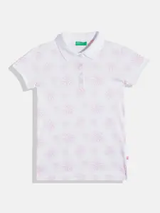 United Colors of Benetton Girls Floral Printed Polo Collar T-shirt