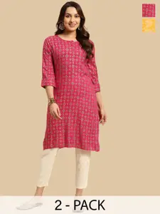 Rangita Selection Of 2 Ethnic Motifs Printed Straight Kurtas