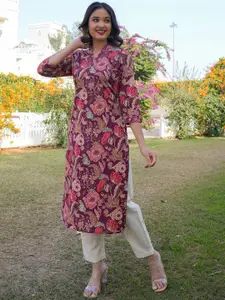 Vbuyz Floral Printed Cotton Straight Kurta