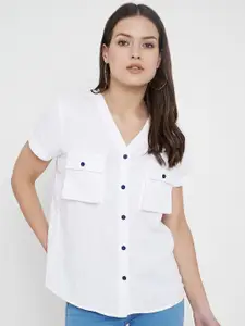 CHARMGAL V-Neck Cotton Shirt Style Top