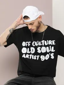 Kook N Keech Men Typography Printed Oversized Drop-Shoulder Sleeves Pure Cotton T-shirt