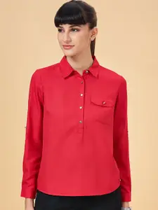 Annabelle by Pantaloons Spread Collar Half Placket Formal Shirt
