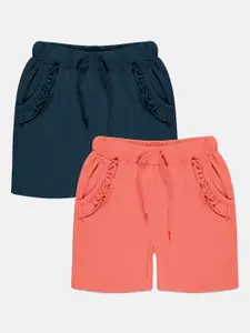 KiddoPanti Girls Pack Of 2 Mid-Rise Pure Cotton Shorts