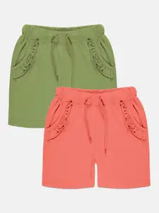 KiddoPanti Girls Pack Of 2 Mid-Rise Pure Cotton Shorts