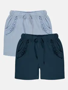 KiddoPanti Girls Pack Of 2 Mid-Rise Pure Cotton Shorts