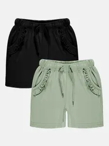 KiddoPanti Girls Pack Of 2 Mid-Rise Pure Cotton Shorts