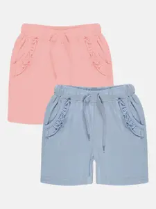 KiddoPanti Girls Pack Of 2 Mid-Rise Pure Cotton Shorts