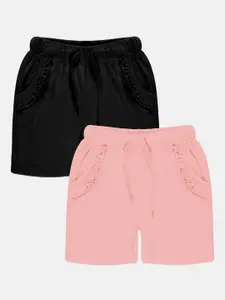KiddoPanti Girls Pack Of 2 Mid-Rise Pure Cotton Shorts