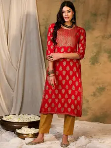 Indo Era Ethnic Motifs Printed Round Neck Kurta