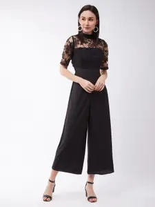 DressBerry Black Round Neck Crepe Lace Dress