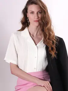 Vero Moda Textured Cuban Collar Short Sleeves Casual Shirt