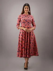 SHOOLIN Floral Printed Pure Cotton Fit & Flared Maxi Ethnic Dress