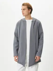 Koton Cotton Front-Open Straight Hood Longline Sweater