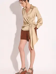 Vero Moda Shirt Collar Cuffed Sleeves Tie-Ups Top