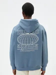 Koton Typography Printed Hooded Cotton Pullover Sweatshirt