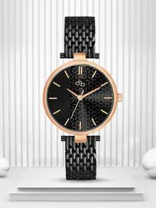 DressBerry Women Black Brass Printed Dial & Stainless Steel Analogue Watch DB-020-Rose