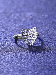 Clara 925 Sterling Silver Rhodium-Plated Panther Finger Ring