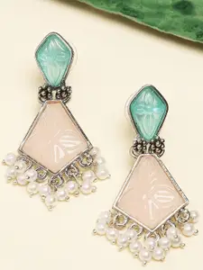 OOMPH Stones Studded & Beaded Geometric Drop Earrings