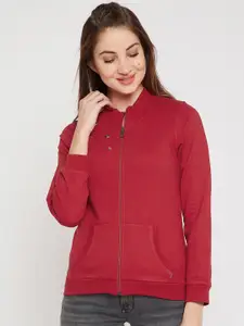 Marie Claire Red Mock Collar Fleece Front-Open Sweatshirt