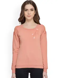 Marie Claire Pink Embellished Fleece Pullover Sweatshirt