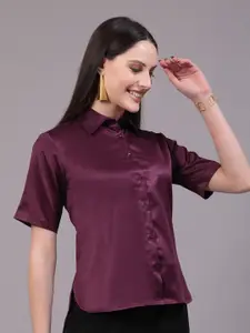 Style Quotient Magenta Pink Smart Spread Collar Satin Casual Shirt