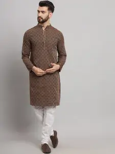 Latest Chikan Garments Geometric Woven Design Straight Kurta