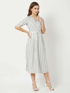 SALT ATTIRE Striped A-Line Cotton Midi Dress