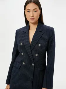 Koton Striped Notched Lapel Collar Double-Breasted Blazer