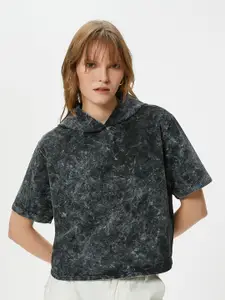 Koton Abstract Printed Drop Shoulder Hooded Pullover