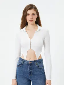 Koton Long Sleeves Shirt Style Crop Top