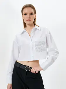 Koton Spread Collar Embellished Casual Shirt