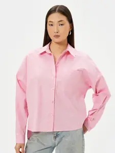 Koton Cotton Spread Collar Button Placket Opaque Casual Shirt