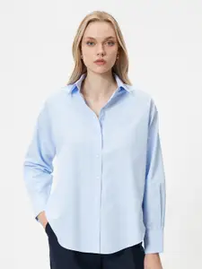 Koton Cotton Spread Collar Long Sleeves Opaque Casual Shirt