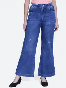 FCK-3 Women Clark Wide Leg High-Rise Low Distress Light Fade Stretchable Jeans