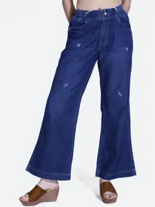 FCK-3 Women Clark Wide Leg High-Rise Low Distress Light Fade Stretchable Jeans
