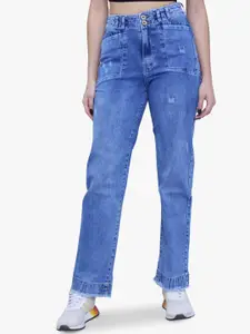 FCK-3 Women Cassidy Wide Leg High-Rise Low Distress Heavy Fade Stretchable Jeans