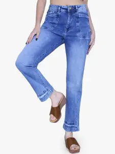 FCK-3 Women Comfort Wide Leg High-Rise Low Distress Heavy Fade Stretchable Jeans