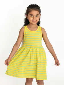 Campana Girls Sleeveless Knee Length Fit and Flare Striped Cotton Dress