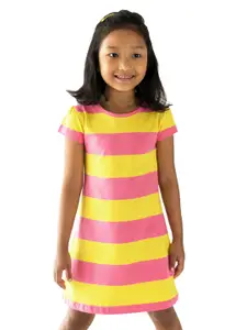 Campana Girls Short Sleeves Knee Length A-Line Striped Cotton Dress