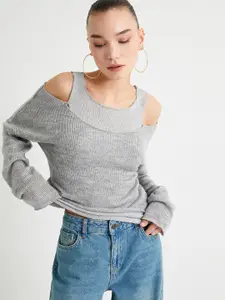 Koton Round Neck Cold-Shoulder Top