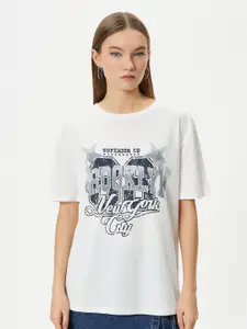 Koton Typography Printed Drop-Shoulder Pure Cotton T-shirt