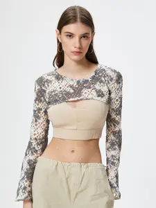 Koton Abstract Printed Fitted Crop Top