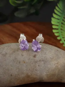 Abhooshan 925 Silver Light Purple Pear Shaped CZ Stud Earrings